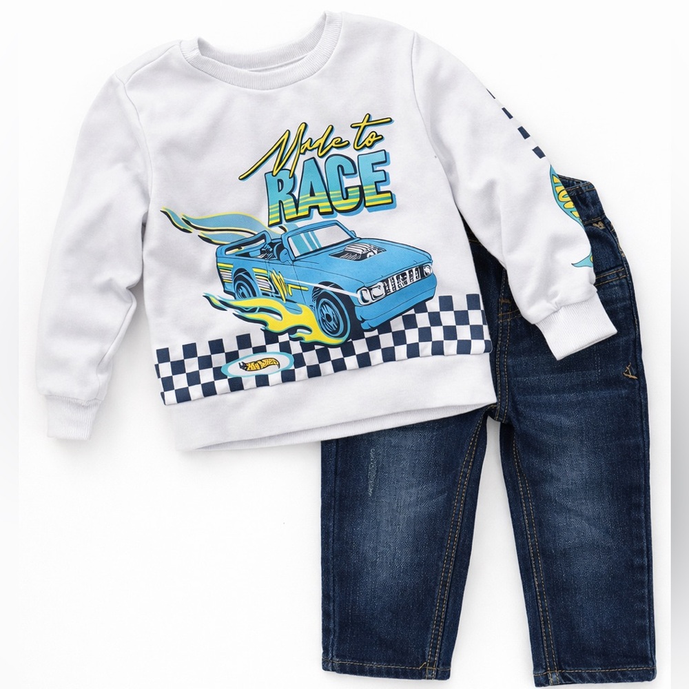 Hot Wheels Toddler Boys 2T Outfit Set Sweatshirt & Jeans Cat & Jack